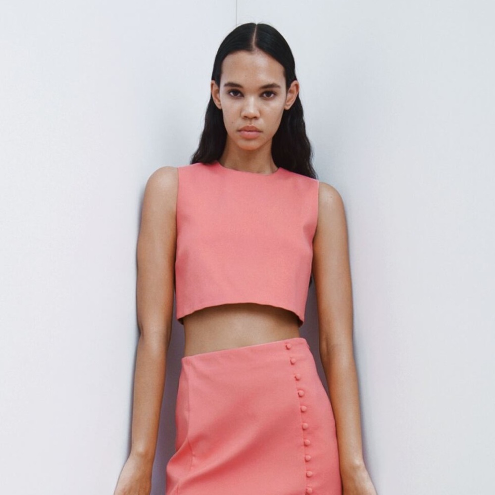 Zara Coral Cropped Top with Button Back